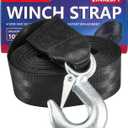 2 Inch by 20 Feet Trailer Winch Strap with Hook Heavy Duty Strap Replacement 10000 lbs Breaking Strength 3300 lbs Load Capacity for Boat,Jet Ski, Black, 1 Pack
