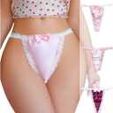 SweatyRocks Women's 3 Pack Bow Satin Thongs Low Rise Panties Cute Underwear (Medium, Multicolor)