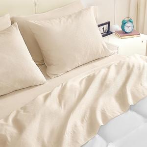 SLEEP ZONE Double Brushed and Ultra Soft with Deep Pockets, Embossed Sheet Set with Fitted Sheet, Pillow Cases, Fitted Sheet, Washable(Beige-Four Leaf Clove,Full)