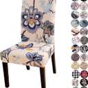 Chair Covers for Dining Chairs Set of 4, Stretchy Soft Parson Chair Covers Removable Washable Kitchen Dining Room Chair Slipcovers with Elastic for Universal Fit (Beige Flowers)