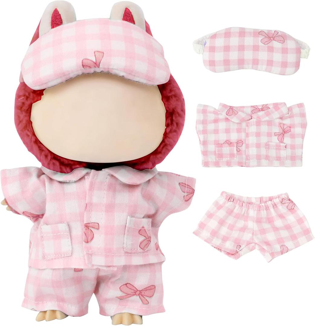17cm Doll Clothes Sets (No Doll) Pink Pajamas Outfits Handcrafted Designer Clothing Including Eye mask Trousers and Pajamas