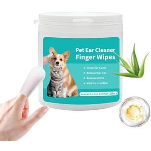 CINOKAI-Dog Ear Wipes, Ear Wipes for Dogs and Cats, Ear Finger Wipes for Dogs, Cat Ear Wipes, Dog Ear Cleaner Wipes, Dog Ear Cleaning Wipes for Pets，50 Counts,Set of 5