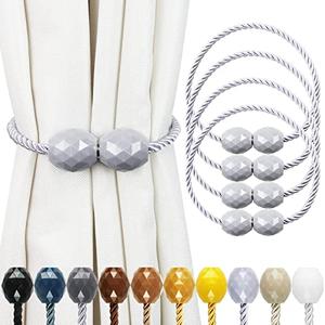 Porlau Strong Magnetic Curtain Tiebacks 4 Pack Decorative Tie Backs Outdoor Curtain Rope Tiebacks Elegant Curtain Holdbacks for Drapes, Light Grey