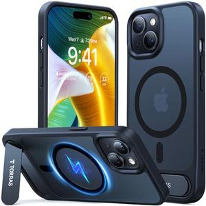 TORRAS for iPhone 15 Plus Case Translucent Black | Strong Magnetic & Seamless Stand, Fit for MagSafe, Military-Grade Drop Protection, Sturdy Adjustable Built-in Kickstand, Slim Matte Finish