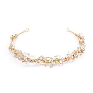 Oriamour Bridal headband Rhinestone Hair Band Bridal Headpieces for Bride Hair Jewelry Accessories (Gold, 14'')