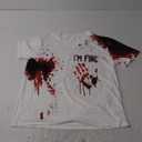 I'm Fine Blood Graphic T-Shirts Blood Stain Hand Shirt Sarcastic Humor Saying Shirts Halloween Horror Movie Tees XXL