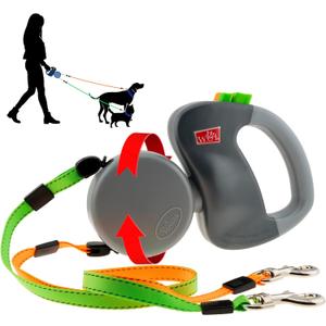 WIGZI - 2025 Enhanced Edition - Dual (2) Dog Retractable Leash, Auto-Untangles, Supports Up To 50lb Dogs, 10ft Distance Each Dog, Color-Coded Control, Reflective Leads, Waterproof, Gray Color