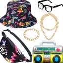 Hicarer 6 Pieces Hip Hop Costumes 80s/90s Outfits Accessories for Women Men Rapper DJ Costume Halloween Cosplay