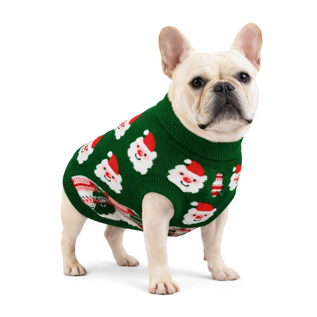 Dog Sweater Knitted for Small to Large Dogs Boy Girl, Classic Turtleneck Dog Christmas Sweaters, Warm & Soft Santa Claus Pet Clothes for Winter (Green, M)