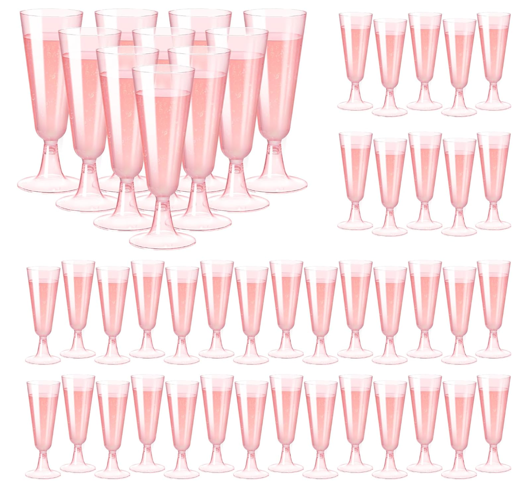 SUREHOME Pink Champagne Flutes Plastic Champagne Glasses Disposable Mimosa Glasses 40 Pack 5 Oz Acrylic Stemware Cocktail Cups Bulk for Valentines Wedding Toasting Engagement Party Supplies