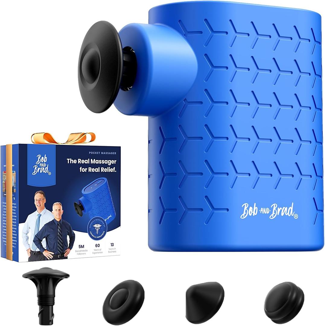 BOB AND BRAD P5 Mini Massage Travel Size Deep Tissue Percussion Massager for Pain Relief & Recovery, FSA-HSA Eligible, Quiet Handheld Massager with 3 Heads, Gift for Women & Men