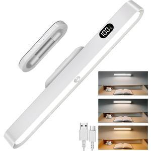 Motion Sensor Light Indoor with Battery Display,3000mAh Rechargeable Under Cabinet Lighting Magnetic Light Bar 300LM Battery Operated Closet Light Makeup Lights Stick On (White)