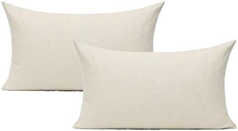 All Smiles 12"x20" Cream Lumbar Throw Pillow Covers Set of 2 Ivory White Rectangle Pillow Cases Oblong Cushion Farmhouse Décor Home Decorations Indoor Outdoor for Bed Sofa Couch Patio Bedroom