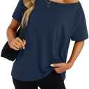 EasyGala Womens Cotton Off The Shoulder Tops Oversized Short Sleeve T-Shirts Casual Summer Tees Trendy Clothes 2025 XS