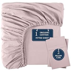 LANE LINEN Fitted Sheet King Size, 100% Organic Cotton, 3-Piece Set (1 Fitted Sheet, 2 Pillowcases), Percale Weave, Ultra Soft, Breathable, Fits Mattress Upto 15" Deep - Sepia Rose (No Flat Sheet)