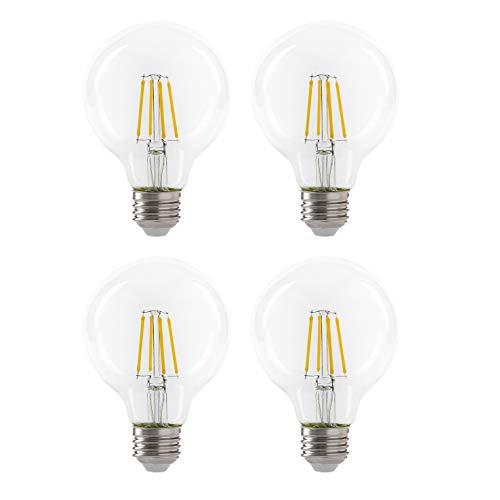 LED 4.5W G25 Clear Globe Filament Light Bulb, 40W Equivalent, 470 Lumens, 2700K Soft White, E26 Medium Base, Dimmable, 120V, Energy Star, (4 Pack)
