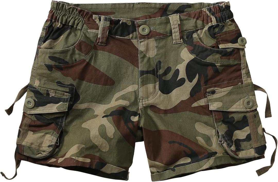 Cargo Shorts for Women Trendy High Wasited Casual Summer Stretchy Utility Cut Off Shorts with Zipper Pockets (8, Camouflage)