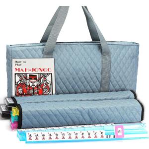 American Mahjong Game Set - Pearl Gray Quilted Soft Bag - 166 White Engraved Tiles, 4 All-in-One Rack/Pushers Complete Western Mah-Jongg, Maj Jongg, Ma Jong Set, Case: 20 Inches X 11 Inches X 5 Inches