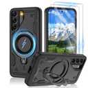 Gritup for Samsung Galaxy-S22 Case:Compatible with MagSafe & [HD Screen Protector×2],Metal Rotated Kickstand,Military Grade Drop Proof Anti-Fingerprint Protective Case for Samsung S22,Black