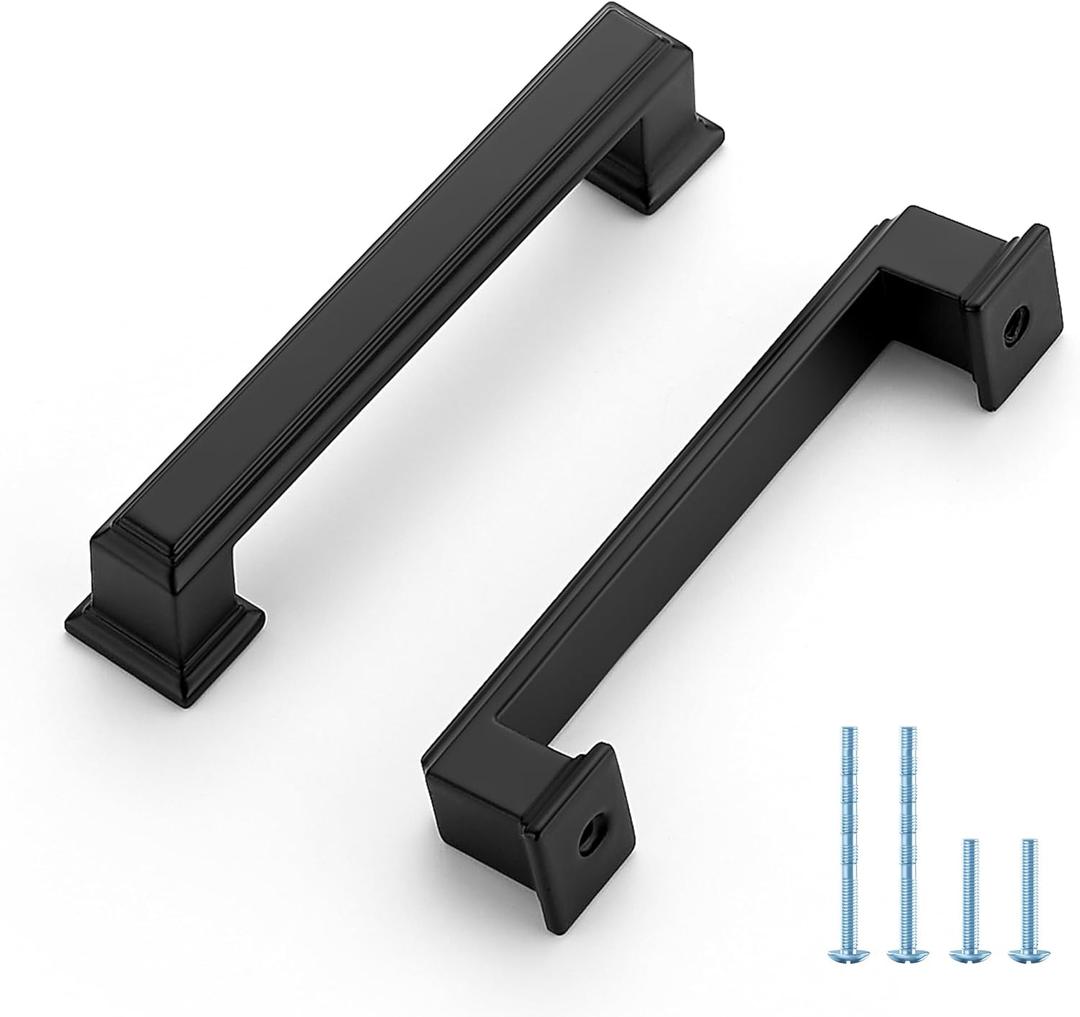 Ravinte Hardware 10 Pack Matte Black Cabinet Pulls, 3-3/4 Inch (96mm) Hole Center Zinc Alloy Drawer Handles for Kitchen Cabinets, Cupboards, Dressers, Square Solid Metal Hardware