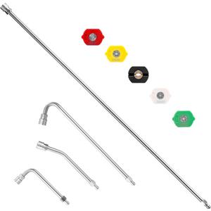 M MINGLE Pressure Washer Extension Wand - 60" Upgrade Power Washer Lance - Pressure Washer Accessories with 5 Nozzle Tips - 30/90/120 Curved Rod, 1/4" Quick Connect