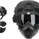 MICH Airsoft Helmet and Detachable Full Face Airsoft Mask Goggles with NVG Mount and Side Rail for Paintball-Hunting and Outdoor Activities (Black lens)