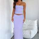 Goafuliy 2 Piece Skirt Sets for Women Summer, Floral Sleeveless Tube Top Bodycon Maxi Skirts Y2k Vacation Going Out Outfits (Purple, S)