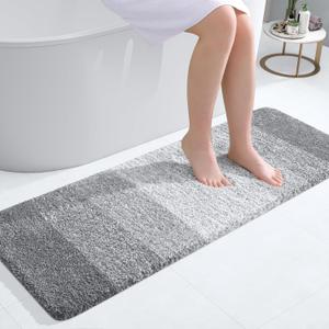 OLANLY Bathroom Runner Rugs 47x17, Extra Soft Absorbent Microfiber Bath Rugs, Rubber Backing, Quick Dry, Washable Bath Mats for Bathroom Floor, Tub, Shower and Home Decor Accessories, Light Grey (47" x 17")