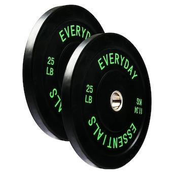 Balancefrom Everyday Essentials Set of 2 Olympic Bumper Weight Plates Rubber Weights with Stainless-Steel Hubs Fits 2-Inch Barbell Bars Black