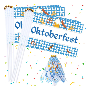 Outus 30 Pcs Oktoberfest Stick Flags Bavarian Decorations Small Mini Handheld Flags German Beer Festival Party Decorations for Oktoberfest Beer Party Indoor Outdoor Decor Supplies 5.5x8.3 Inch