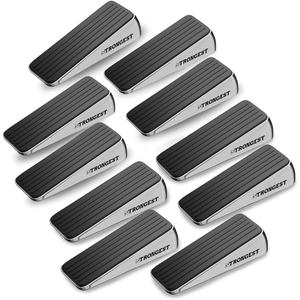 Strongest Home Door Stopper, Set of 10 Heavy Duty Door Stop Wedge Made of Premium Quality Zinc and Rubber Suits Any Door, Any Floor - Plus 10 Self Adhesive Wall Protectors (Black Silver)