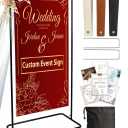 OLEEK Adjustable wedding welcome sign stand - Customizable design bundle for linen sign stand - wedding sign holder - welcome wedding sign - wedding signage with 6 Leather Hanging straps