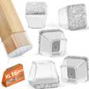 16Pcs Square Chair Leg Floor Protectors with Thickened Felt Pads Silicone Chair Leg Covers Caps to Protect Hardwood Tile Floors Furniture Feet Reduce Noise (Clear XL Fit 1.46"-1.77")