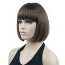 Lydell 8" Straight Short Bob Wigs Heat Resistant Synthetic Hair Flat Bangs Cute Central Dot Skin (10 Medium Golden Brown)