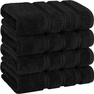 American Soft Linen Luxury Hand Towels for Bathroom, 600 GSM 100% Cotton Turkish 4 Piece Hand Towel Set, 600 GSM Hand Face Towels for Kitchen, Black Hand Towels (Hand Towel Set of 4)