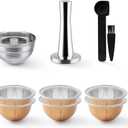Stainless Steel Reusable Vertuo Capsule ONLY For VERTUOLINE NEXT+EMPTY Refillable Alumium VERTUOLINE Pods-80+150+230ml Each 2 Pcs + 1Pcs Coffee Capsule Tamper For Nespresso Vertuo Next Reusable Pods