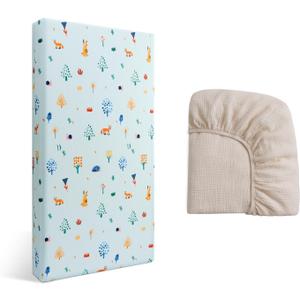 Crib Mattress & Toddler Mattress, 2-Stage Dual Firmness with High Density Foam and Memory Foam with Ultra-Soft Jacquard Cover, Muslin Beige Sheets for Replacement