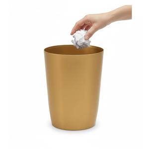 Mini Waste Basket - Durable Small Plastic Garbage Trash Can Bin - Lidless Open-Top, Slim Profile for Compact Spaces - Suitable for Home, Bathroom, Office, Bedroom, Kitchen and More, Soft Brass