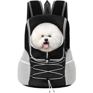 Pawaboo Pet Dog Carrier Backpack, Puppy Dog Travel Front Carrier for Small Medium Dogs Cats, Adjustable Breathable Dog Carrying Backpack with Safety Strips for Hiking, Walking, Black, Large (Up to 14 lbs)
