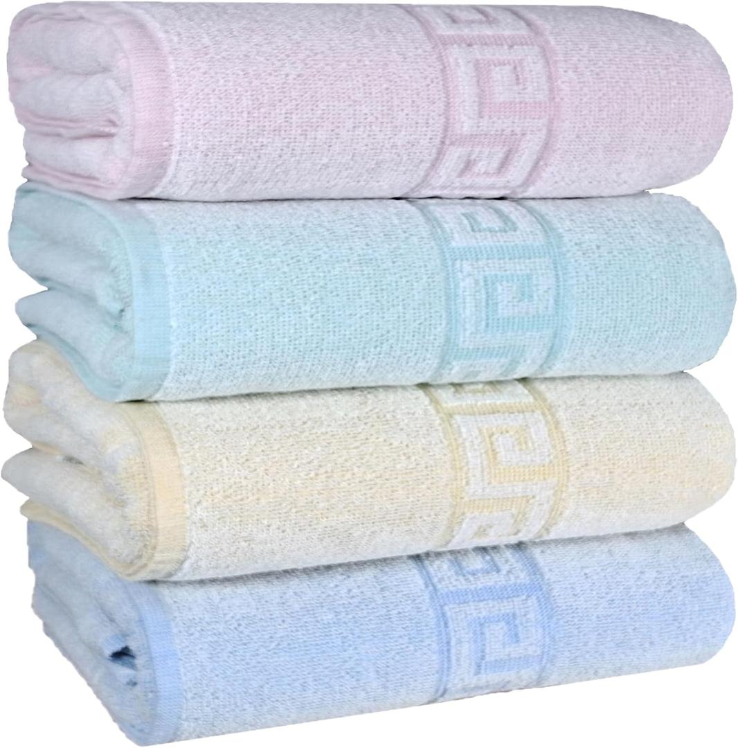 100% Cotton Bath Towels,4 Pack (28" x 58"), Light Weight, Soft, Super Absorbent and Fast Drying, No Fading Multipurpose Use for Sports, Swimming, Travel, Fitness, Yoga, Multicolor.