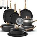 Bazova 23-Piece Pots and Pans Set Non Stick,Titanium Ceramic Cookware Set Non Toxic,Long-Lasting,PFAS Free,Induction Compatible,Complete Kitchen Set with 3 Frying Pans for All Cooking needs (Black)