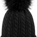 Alepo Womens Winter Beanie Hat, Warm Fleece Lined Knitted Soft Ski Cuff Cap with Pom Pom (Black)