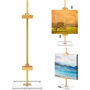 RattanView Adjustable Tabletop Easel Stand for Picture Frame up to 16.5" H Metal Gold Floating Picture Frame Stand Table Easels for Display for Signs Photos Art