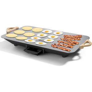 12x20inch Electric Griddle by BBQ Masters, 1700W Fast Even Heating, ILAG Granite Nonstick, Sloped Cooking Surface, Frameless Design for Easy Cleaning, Great for Family Gatherings, Grey