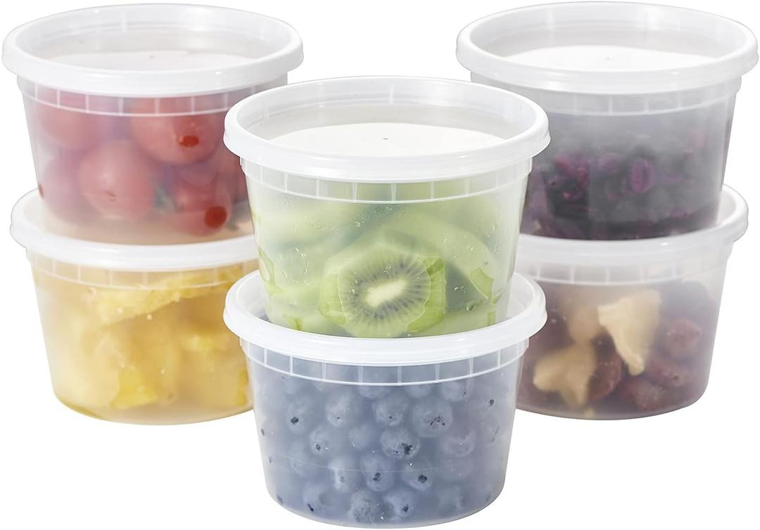 [48Set - 16oz.] Plastic Deli Food Storage Containers With Plastic Lids, Disposable togo containers for soup, Meal Prep, Slime | BPA Free | Stackable | Leakproof | Microwave | Dishwasher | Freezer Safe
