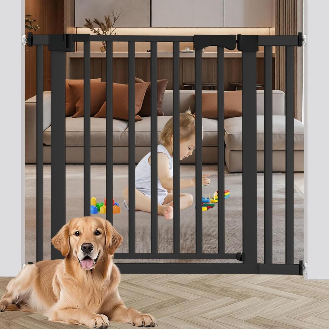 30-41 Inch Extra Wide Outdoor Baby Gate/Dog Gate, Indoor Pet Gate for Doorways, Hallways and Stairs No Drilling, Auto Close, Pressure Mounted Safety gate for Babies,Pets, Black