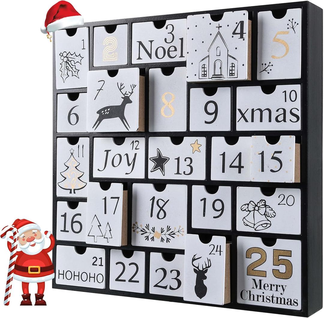 SUNGIFT Christmas Wooden Advent Calendar Boxes with 25 Drawers and Numbers to Fill 2025, DIY Countdown Advent Calendar Decoration Xmas Gift for Kids, Adults, Family, Friends