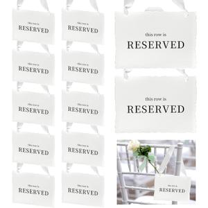 12 Pcs Reserved Seating Signs, This Row Is Reserved Hanging Signs with Silk Ribbon for Wedding Chairs Handmade Paper Chairs Sign for Wedding Ceremony Church Events Benches(White)