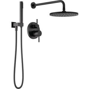 Delta Modern 14 Series Round Rain Shower System Faucet Set, Rainfall Matte Black Shower Head and Handle Set, Valve Trim Kit, 10 Inch, Matte Black 342702-BL