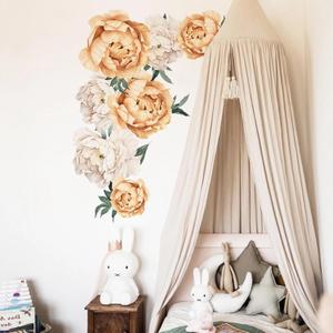 Yellow Peonies Large Wall Stickers Delicate Floral Art Wall Decals | Peony Rose Flower Removable Vinyl Peel and Stick for Baby Kids Room Nursery Living Room Bedroom Sofa TV Background Home Decor